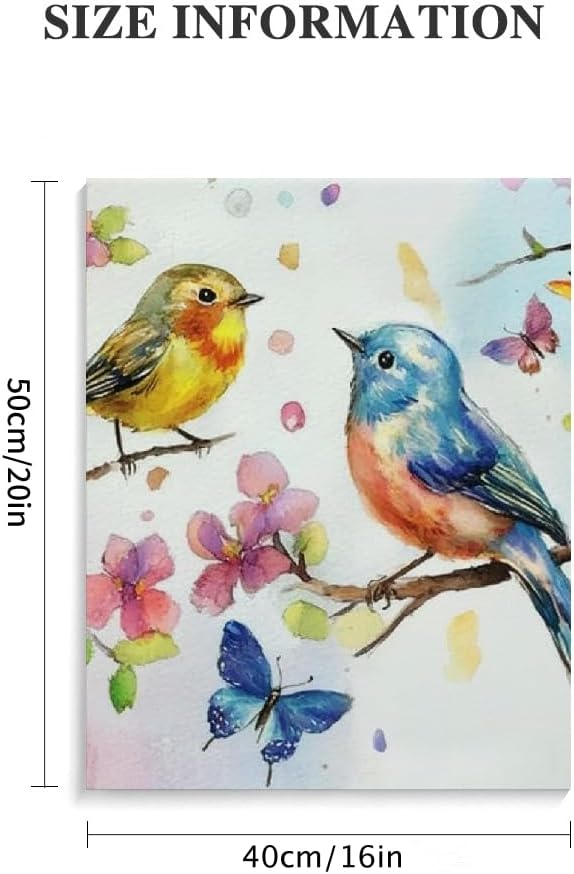 Watercolor Birds and Flowers Wall Art – Canvas Painting with Butterflies for Living Room, Bedroom & Home Décor