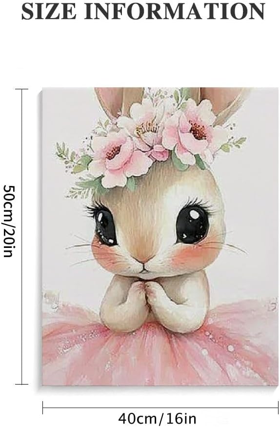 Cute Bunny Wall Art – Floral Crown Princess Style Canvas Print for Kids’ Room, Nursery, or Home Décor
