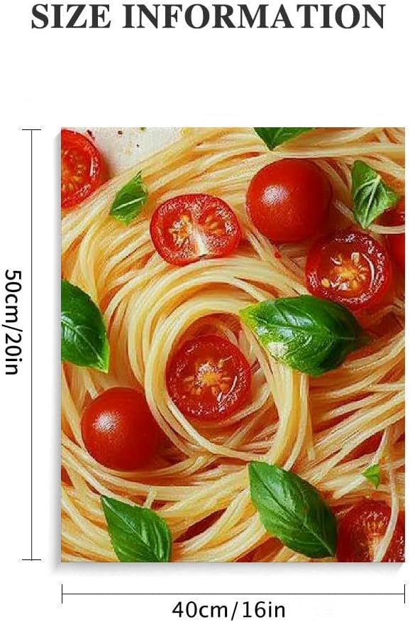 Italian Pasta Canvas Wall Art – Tomato & Basil Food Print Decorative Painting for Kitchen, Dining Room & Café
