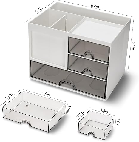 Desk Organizer with 3 Drawer, Multi-Functional Pencil Pen Holder for Desk, Desk Organizers and Storage with 8 Compartments, Desktop Organizer for Office Home Art Supplies (White)