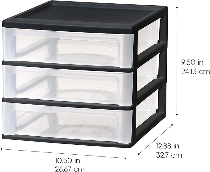 Stackable three-tier desktop storage drawers, 2-pack, suitable for organizing small items in various places such as dressing tables, for nail polish, bathrooms, stationery, art supplies, kitchens, offices, garages, etc.  Medium size, black.