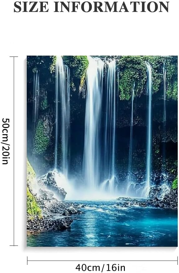 Waterfall Nature Wall Art  – Scenic Blue Landscape Canvas Painting for Living Room, Bedroom & Office Décor