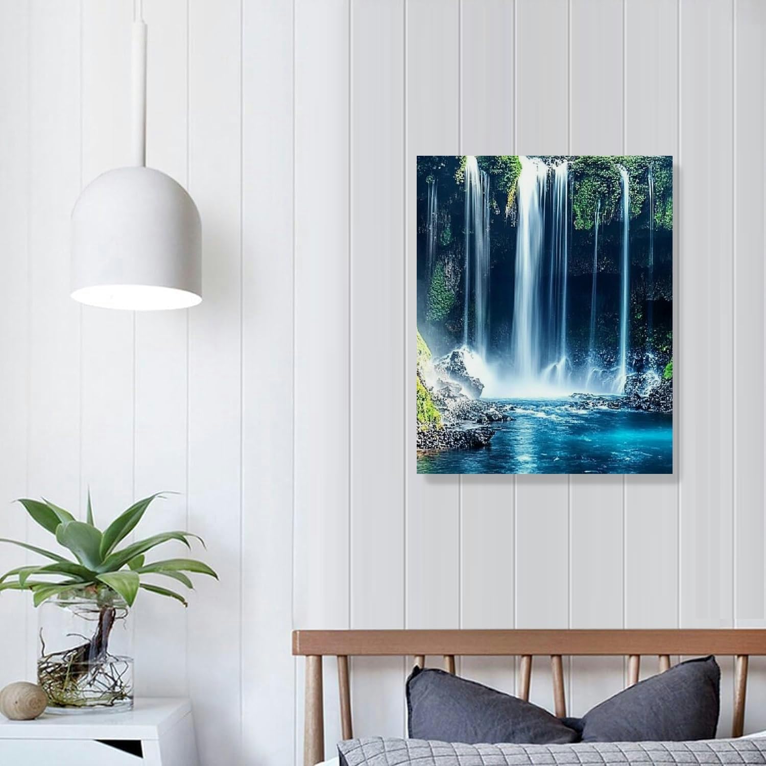 Waterfall Nature Wall Art  – Scenic Blue Landscape Canvas Painting for Living Room, Bedroom & Office Décor