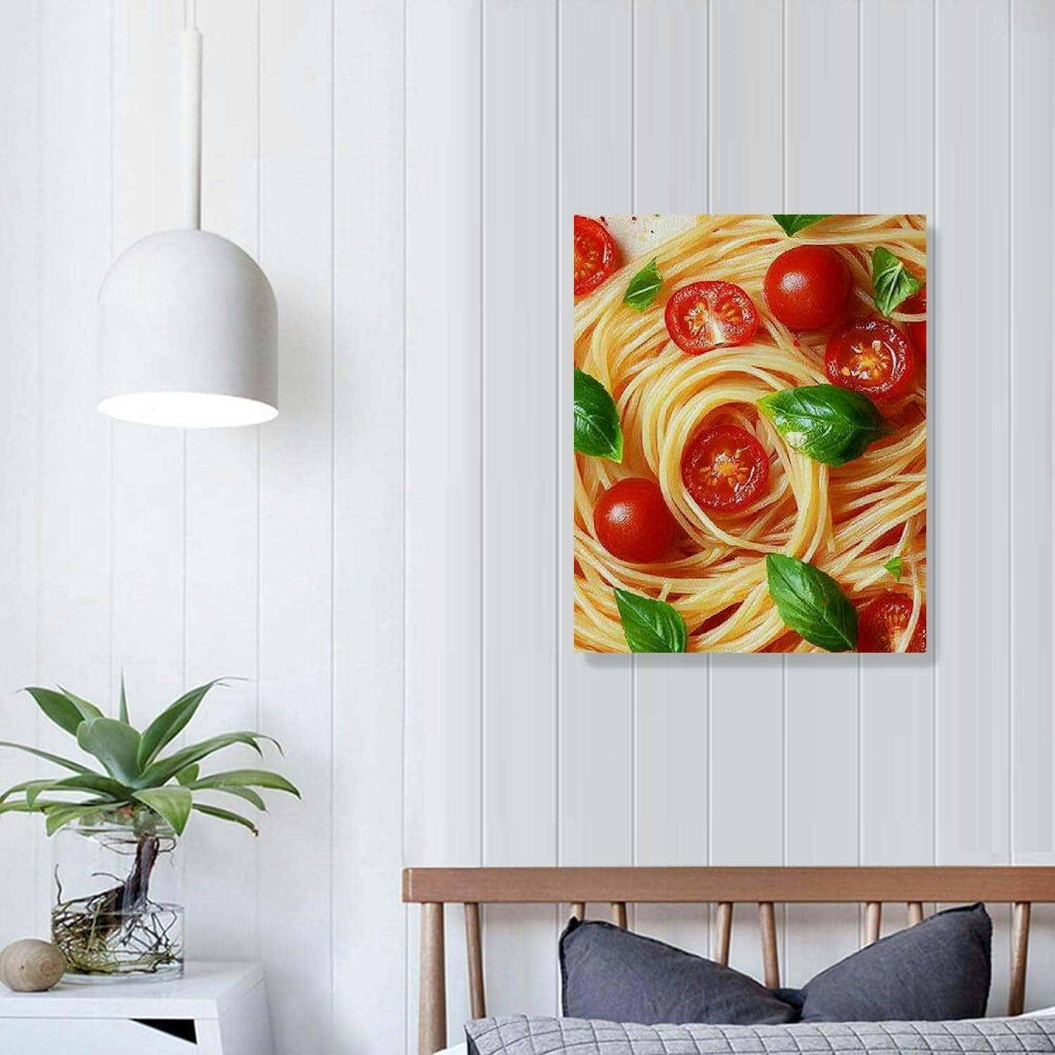 Italian Pasta Canvas Wall Art – Tomato & Basil Food Print Decorative Painting for Kitchen, Dining Room & Café