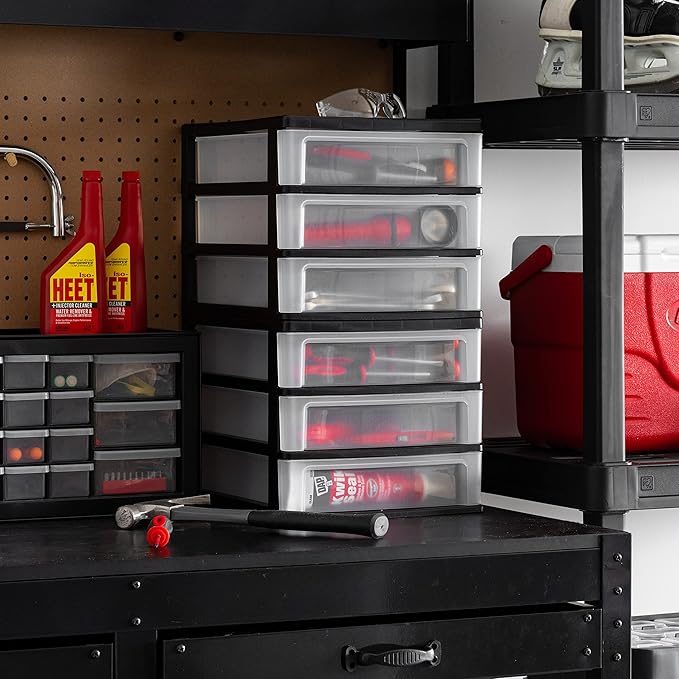 Stackable three-tier desktop storage drawers, 2-pack, suitable for organizing small items in various places such as dressing tables, for nail polish, bathrooms, stationery, art supplies, kitchens, offices, garages, etc.  Medium size, black.